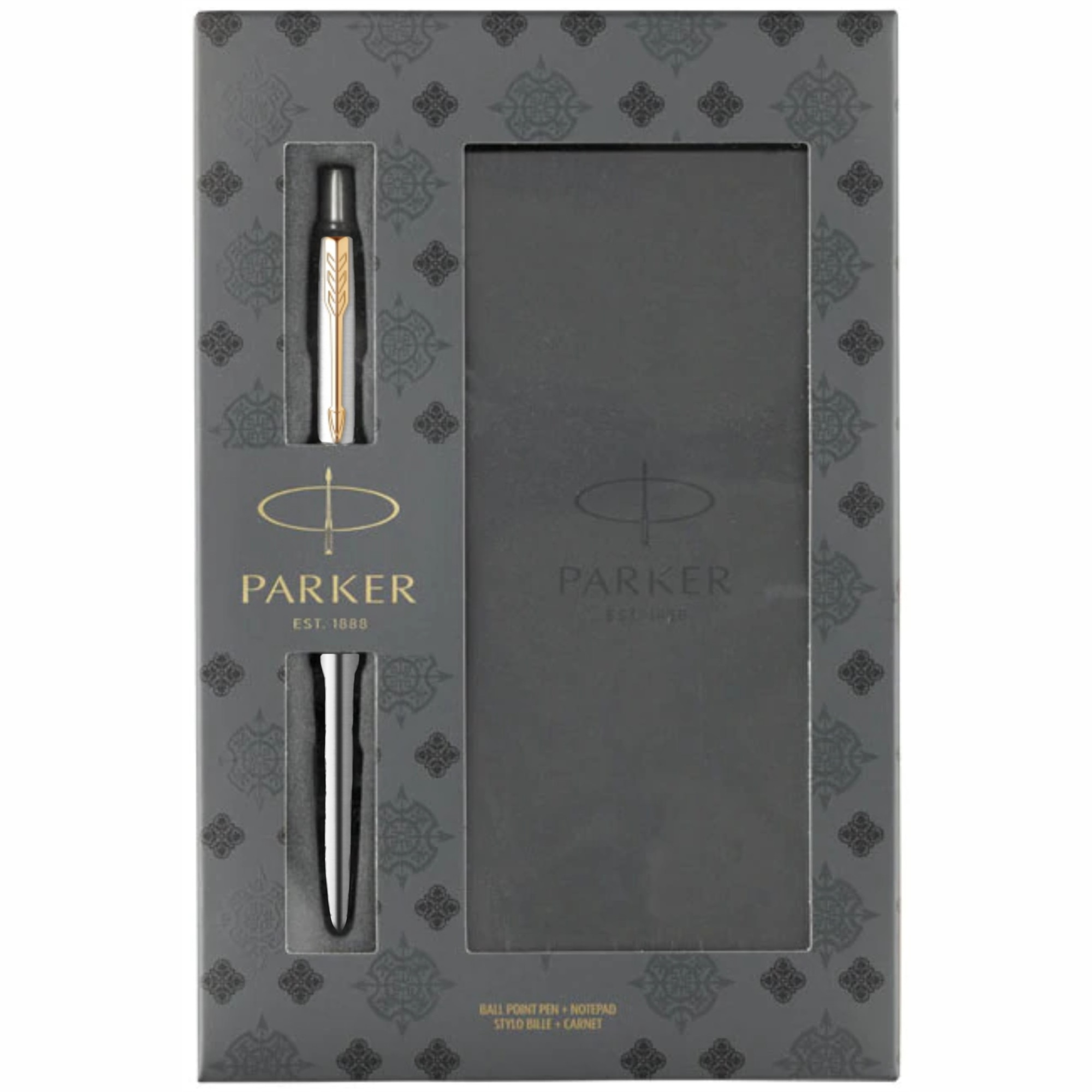 Set Parker Pix Jotter Royal Stainless Steel GT Personalizat prin Gravura Laser cu carnetel si punga