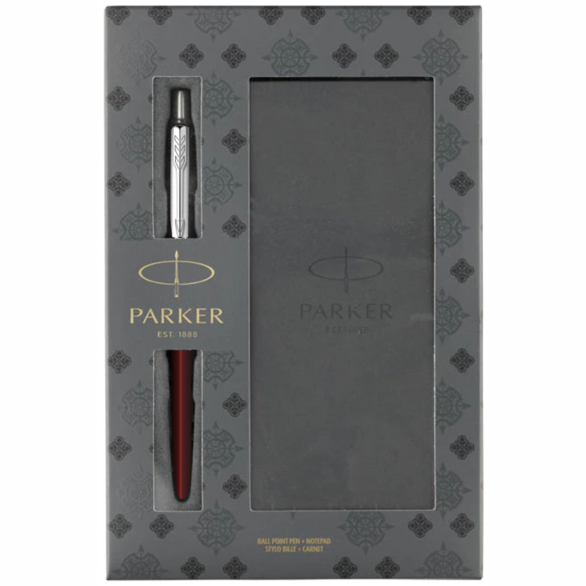 Set Parker Pix Jotter Royal Kensington Red CT Personalizat prin Gravura Laser cu carnetel si punga