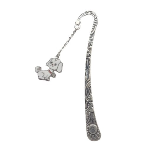 Semn de carte metalic AA cu lantisor si catelus alb cu stras, Eurozone