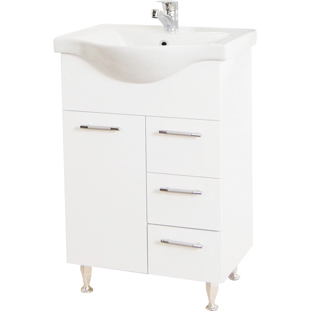 Set baza mobilier + lavoar ceramic Badenmob Seria 153, cu sertare, 55 cm, Alb