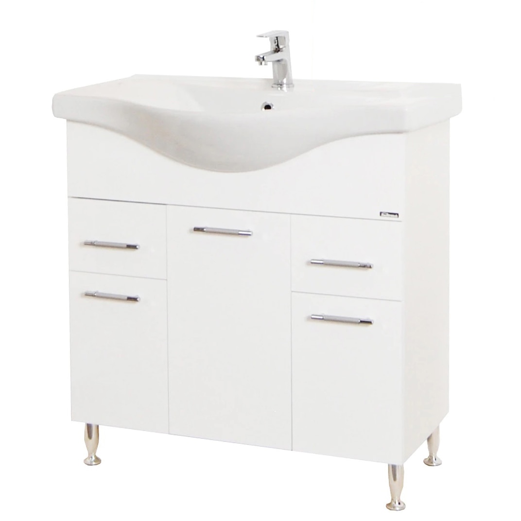 Set baza mobilier + lavoar ceramic Badenmob Seria 153, cu sertare, 80 cm, Alb