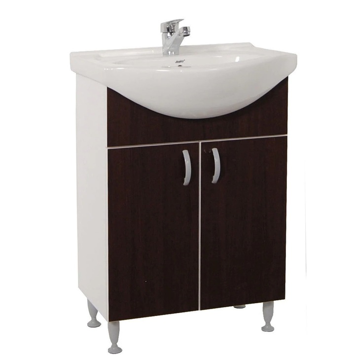 Комплект шкаф за баня + Керамичен умивалник Badenmob Серия 001, 50x81x45 см, Венге