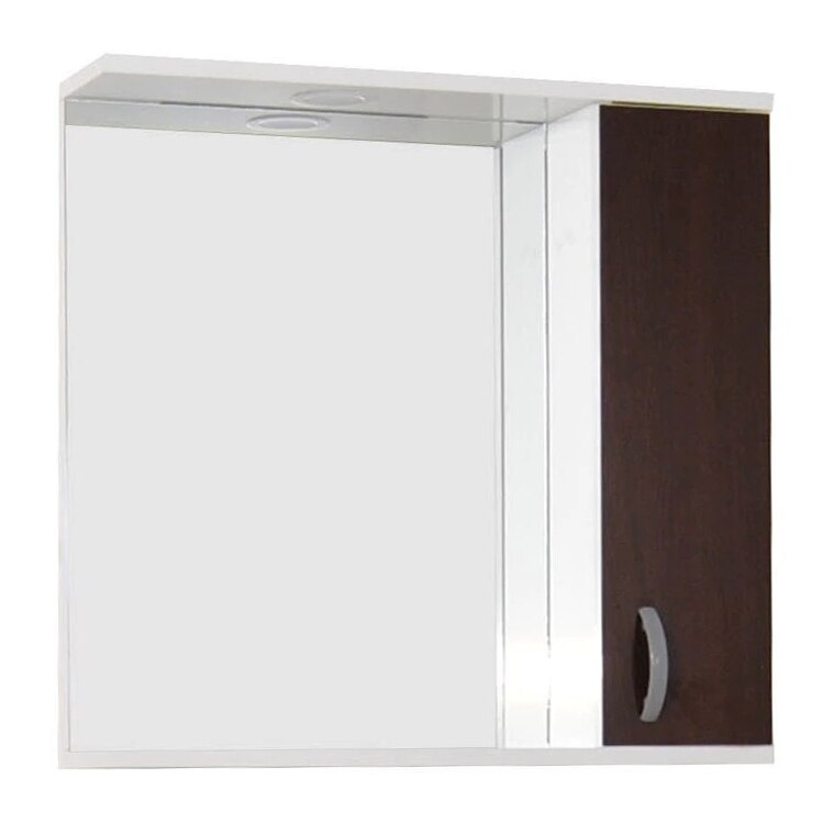 Oglinda cu dulap si iluminare LED Badenmob, 60x60x14 cm, Alb/Wenge