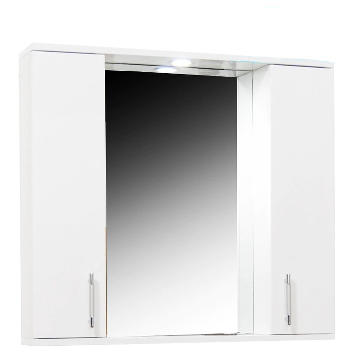 Огледало с шкаф и LED осветление Badenmob Серия 020, 80 см, Бял, Енергиен клас D