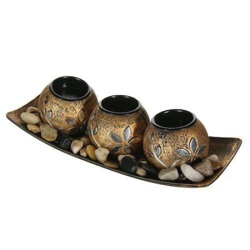 Set suport lumanaru MPG negru texturat cu pietre, 27x5x10 cm