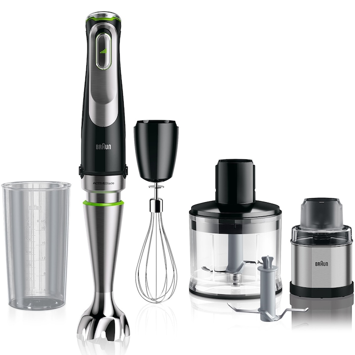Пасатор Braun MQ9138XI, 1200 W, Разграфена чаша 0.6 л, Чопър 0.5 л, Тел, Мелничка, Променлива скорост, Черен