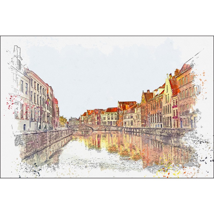 Fototapet Orasul Bruges, Belgia 90cm x 60cm Desene, Peisaj oras, Vedere, Decorativ, Living