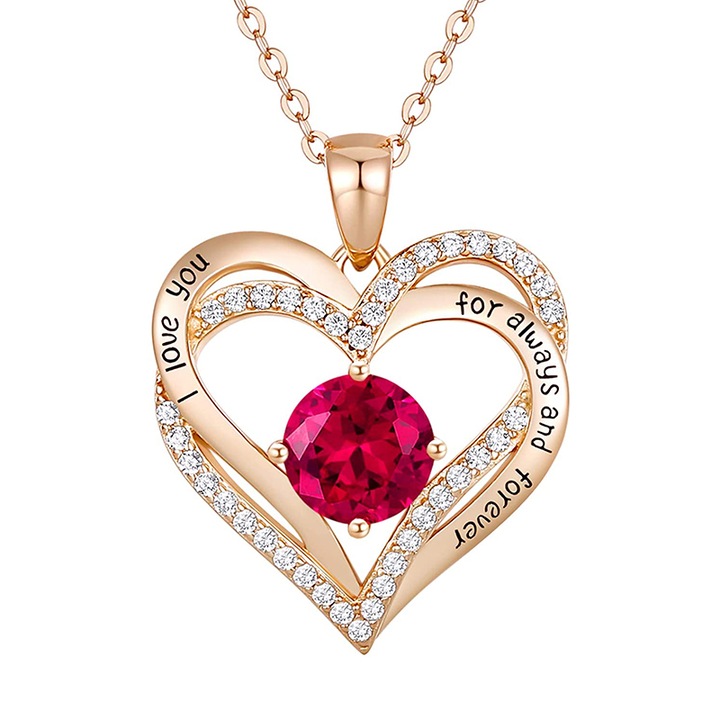 Дамско колие RRI, Със златна огърлица, Полускъпоценен червен кристал, Регулируем