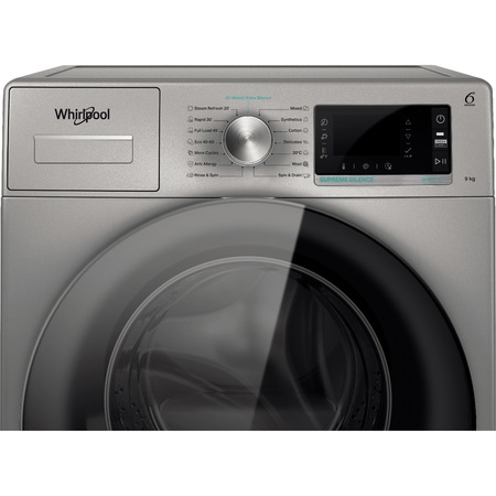 Пералня Whirlpool Supreme Silence W6W945SBEE, 9 кг, 1400 об/мин, Клас B, 6-то чувство, Мотор Zen Direct Drive, FreshCare+, Steam Refresh, Steam Hygiene, LCD дисплей, Сребрист