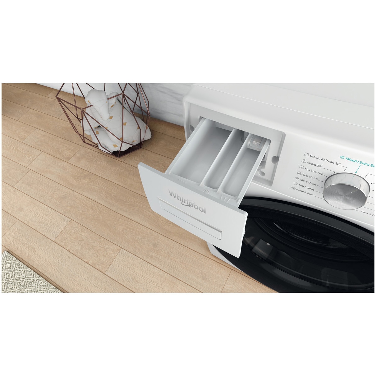 Masina de spalat rufe Whirlpool Supreme Silence W6W045WBEE, 10 kg, 1400 rpm, Clasa B, Al 6-lea Simt, Motor Zen Direct Drive, FreshCare+, Steam Refresh, Steam Hygiene, Display LCD, Alb