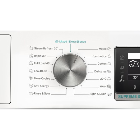 Masina de spalat rufe Whirlpool Supreme Silence W6W045WBEE, 10 kg, 1400 rpm, Clasa B, Al 6-lea Simt, Motor Zen Direct Drive, FreshCare+, Steam Refresh, Steam Hygiene, Display LCD, Alb