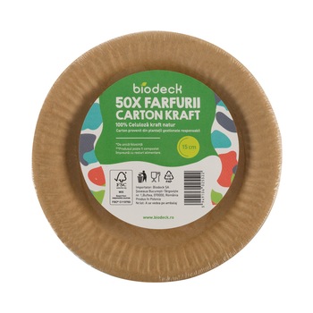 Farfurie rotunda de unica folosinta, 15 cm, 100% Biodegradabila si Compostabila, 50 buc/set, carton kraft Farfurie rotunda de unica folosinta, 15 cm, 100% Biodegradabila si Compostabila, 50 buc/set, carton kraft
