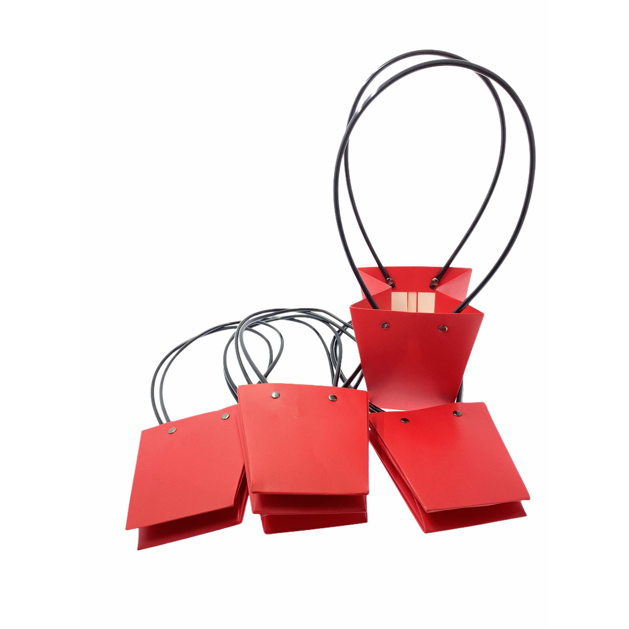 Set 5 pungi Atelier trapez, maner, carton dur, Rosu, 12x8,5cm