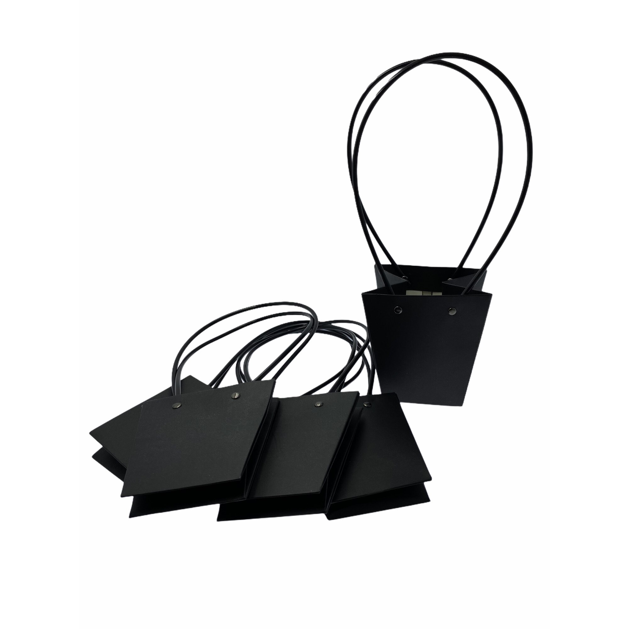 Set 5 pungi Atelier trapez, maner, carton dur, Negru, 12x8,5cm