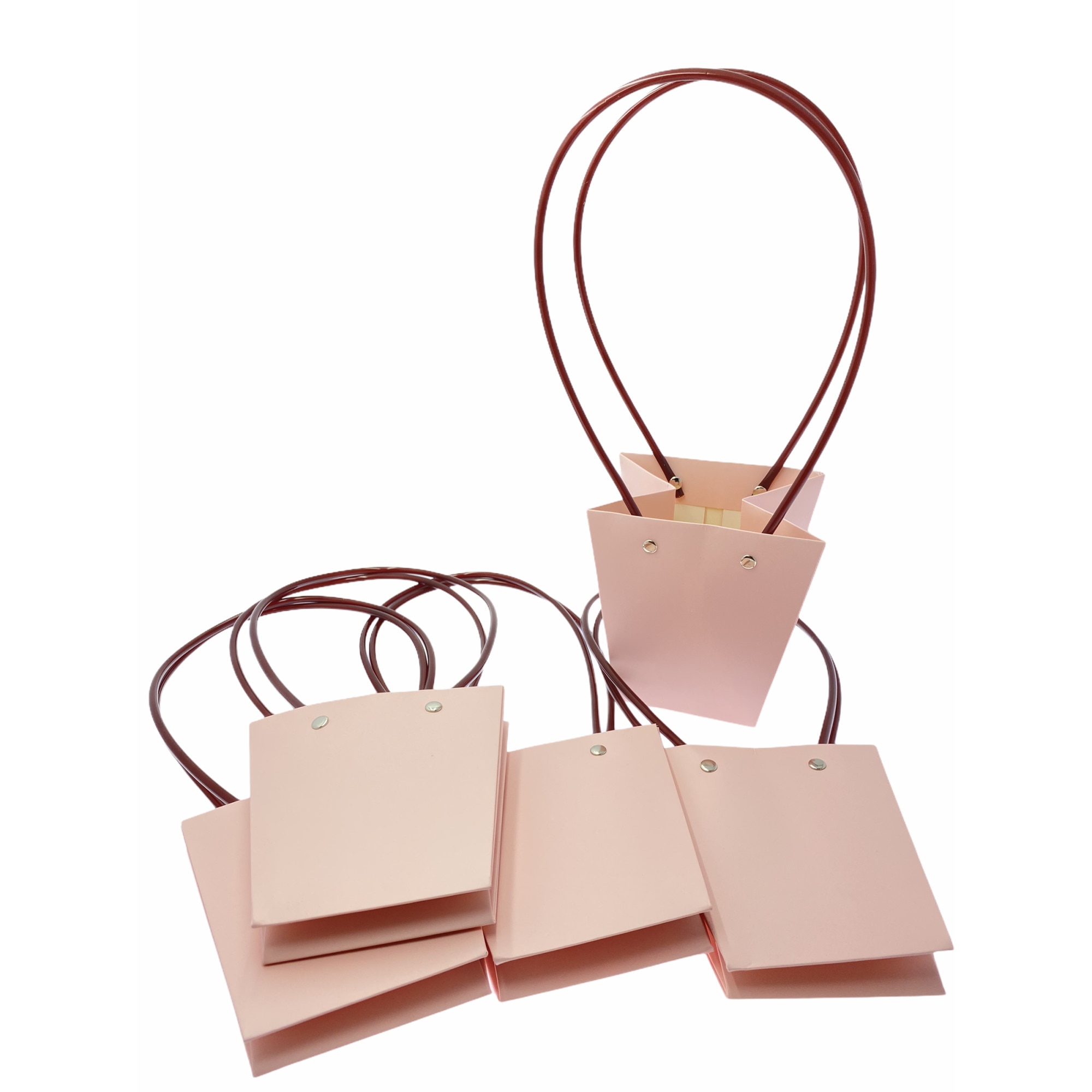 Set 5 pungi Atelier trapez, maner, carton dur, Roz, 12x8,5cm