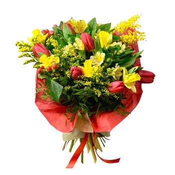 Iubire de primavara, Floraria Amazon, lalele, narcise, solidago, rosu, galben Iubire de primavara, Floraria Amazon, lalele, narcise, solidago, rosu, galben