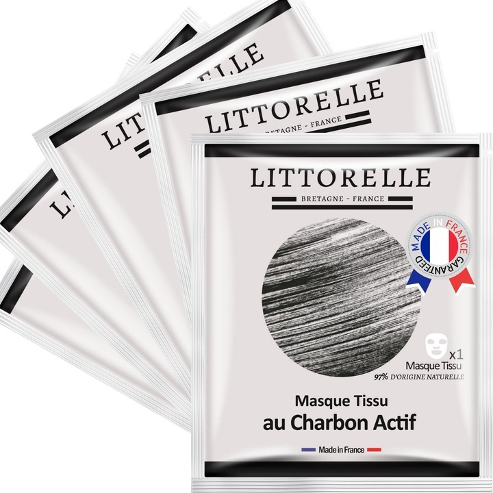 Set 5 Masti Servetel Purificante si Detoxificante, Littorelle, cu Carbune Activ, Reduce punctele negre, cosurile si imperfectiunile pielii, Ten gras, mixt sau cu probleme