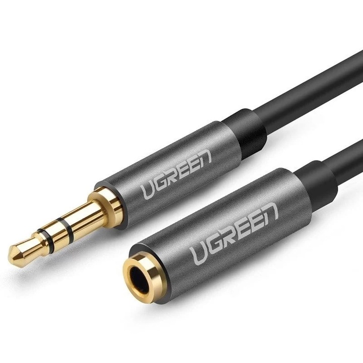 Cablu audio pentru extindere UGREEN, tata mini jack 3.5 mm la mama mini jack 3.5 mm, 5m, Negru/Gri