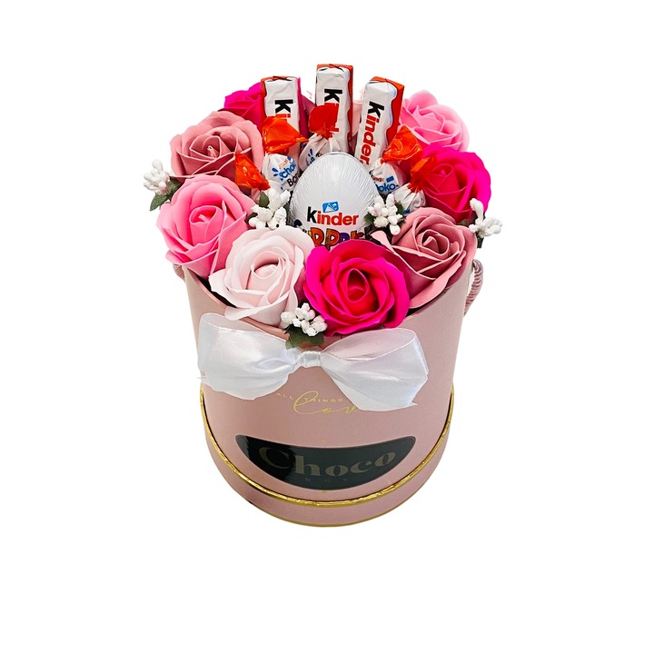 Cutie Cadou, ChocoBox, GiftBox II , include Trandafiri si multa Ciocolata Kinder