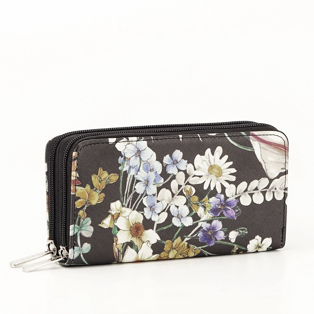 Portofel negru cu imprimeu floral Coralia Negru