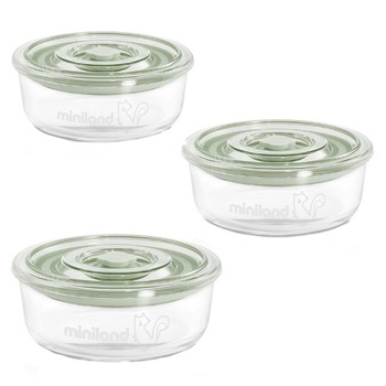 Set Miniland Baby 3 Recipiente din Sticla 300 ml Ermetice Chip Set Miniland Baby 3 Recipiente din Sticla 300 ml Ermetice Chip