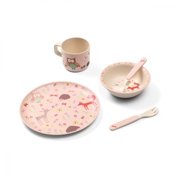 Set hranire Baby Ono Forest roz din bambus Set hranire Baby Ono Forest roz din bambus