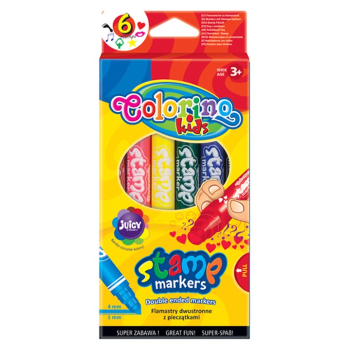 Markere colorate cu stampila, Colorino Kids, 2 Varfuri, 6 Culori