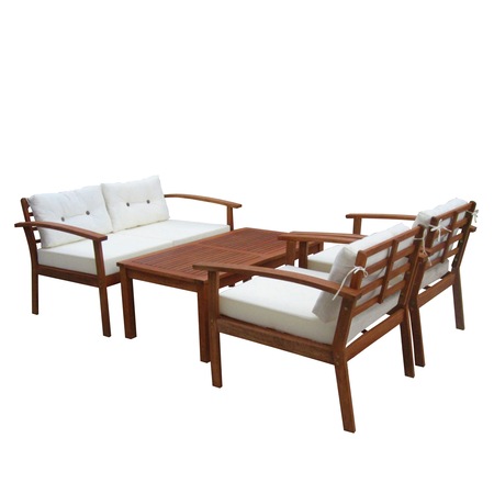 Set gradina 2 fotolii cu banca si masa Home Decor, lemn de eucalipt, finisaj Teak