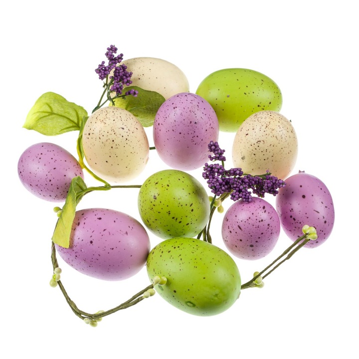 Set 11 oua decorative de Paste Shopiens® din spuma si flori mici ca sa decorati farfuriile sau masa voastra, multicolore, diferite marimi