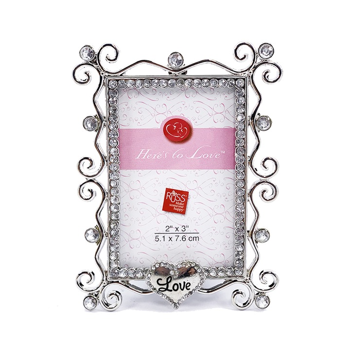 Russ Berrie Here's to Love mini képkeret 39051 O, fém, 13,5 x 10 cm, ezüst