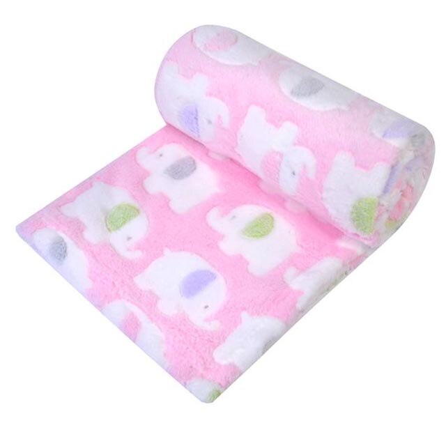 Patura bebe, Felis, Model elefanti, Poliester, 100x75 cm, Roz/Alb