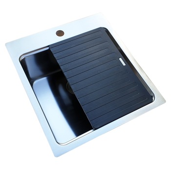 Chiuveta bucatarie inox CookingAid UNA 46 finisaj SATINAT, 540*440*200mm cu tocator Versus din ABS reversibil in scurgator vase + accesorii montaj Chiuveta bucatarie inox CookingAid UNA 46 finisaj SATINAT, 540*440*200mm cu tocator Versus din ABS reversibil in scurgator vase + accesorii montaj