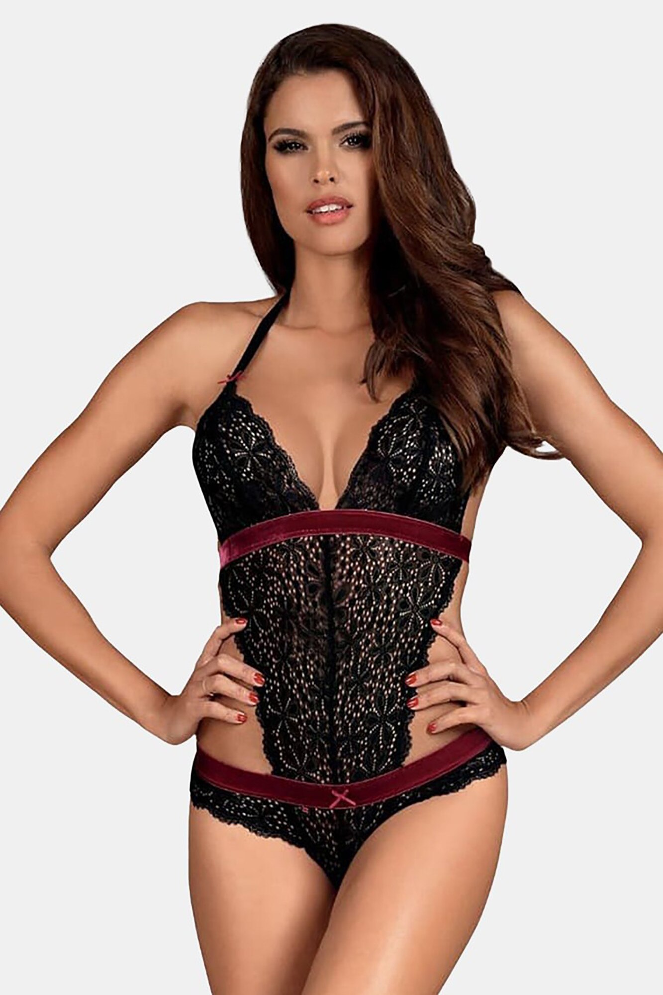 Body Obsessive Rossita, Poliamida/Elastan, Negru, Negru mat