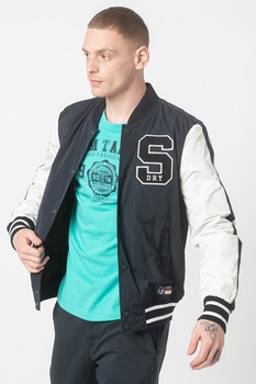 SUPERDRY, Jacheta usoara cu logo, Bleumarin/Alb, L SUPERDRY, Jacheta usoara cu logo, Bleumarin/Alb, L