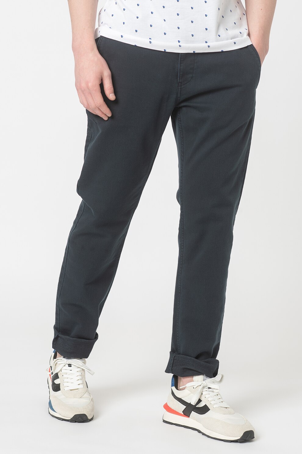 Tom Tailor, Pantaloni chino slim cu talie medie Travis, Gri inchis, M