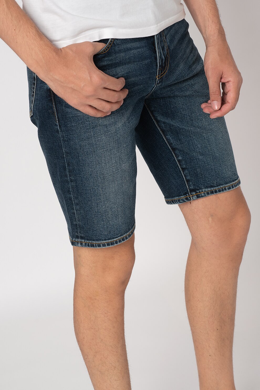 SUPERDRY, Bermude slim fit de denim, Albastru inchis