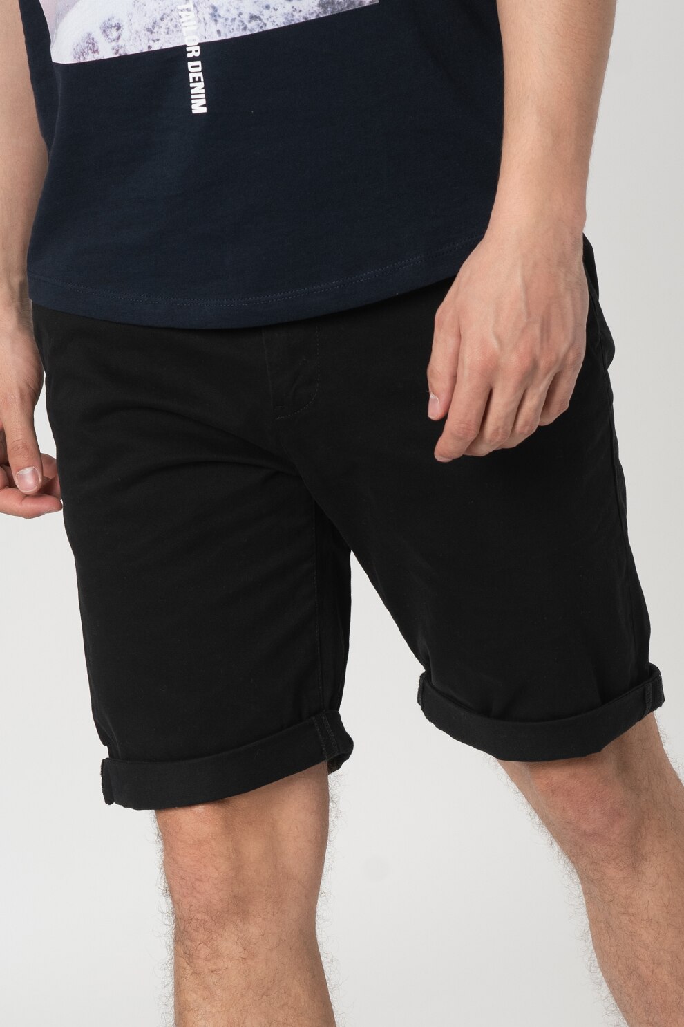 Tom Tailor, Bermude chino cu buzunare oblice, Negru, S