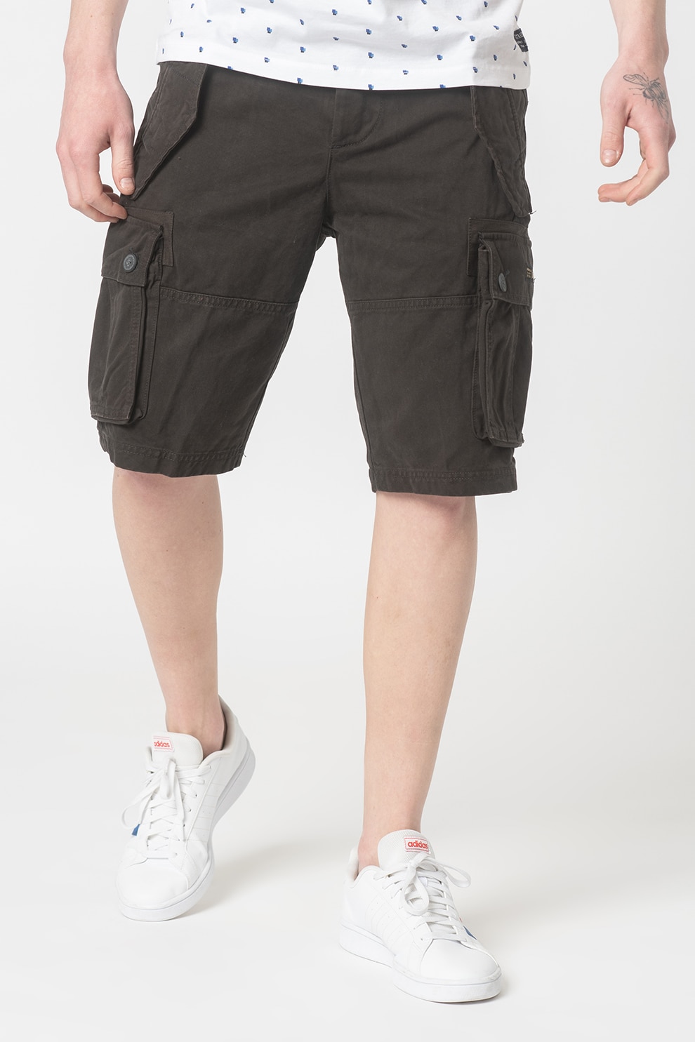 SUPERDRY, Bermude cargo cu o curea Core, Gri antracit