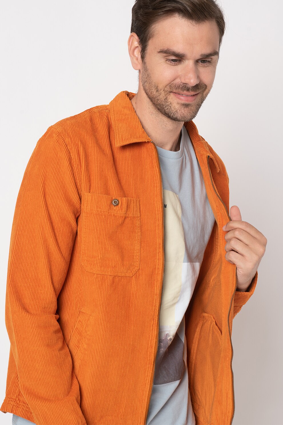 SUPERDRY, Camasa din amestec de modal si bumbac, Oranj stins, L