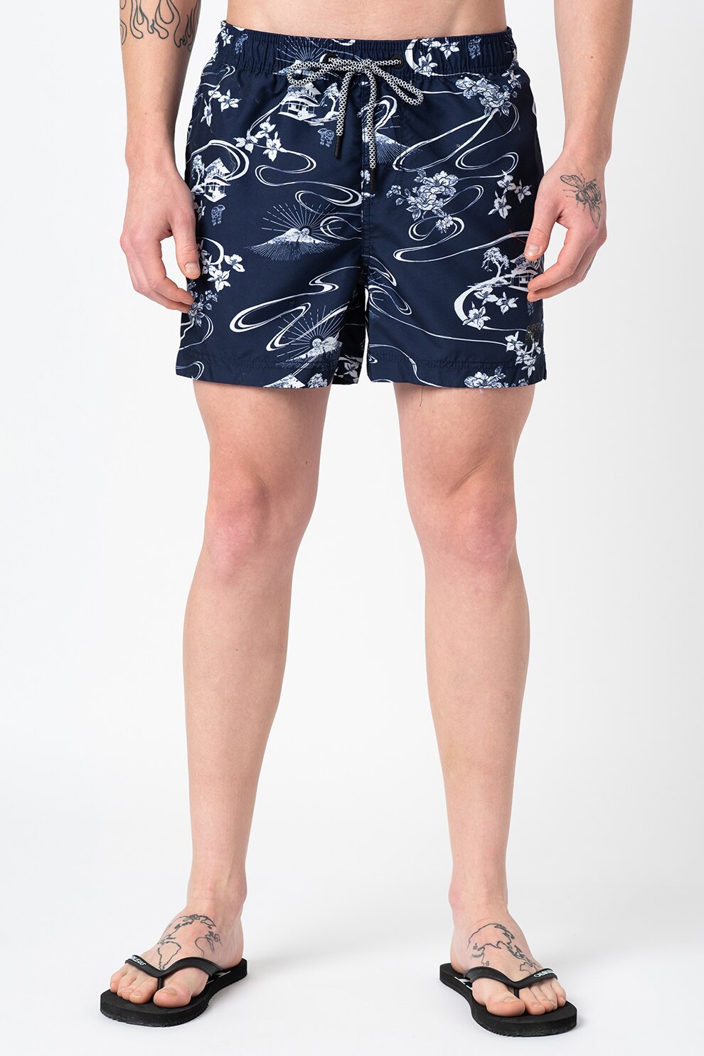 SUPERDRY, Pantaloni scurti de baie Super 5S Beach Volley, Bleumarin/Alb