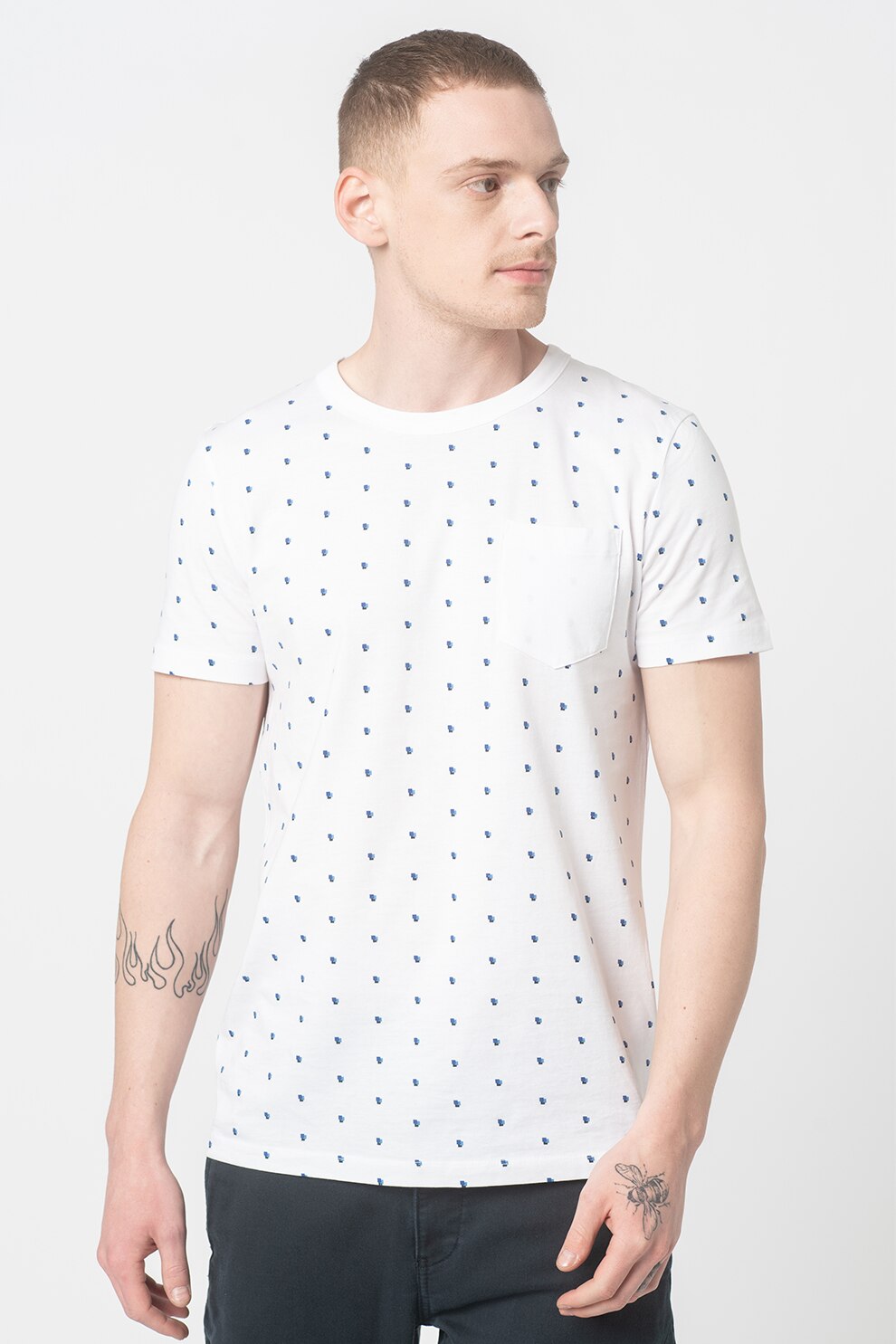 Tom Tailor, Tricou regular fit cu buzunar pe piept, Alb