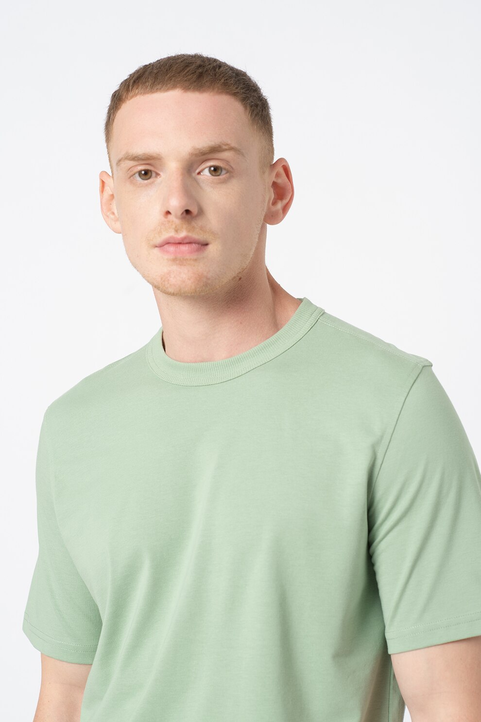 Tom Tailor, Tricou regular fit cu decolteu la bza gatului, Verde menta, S