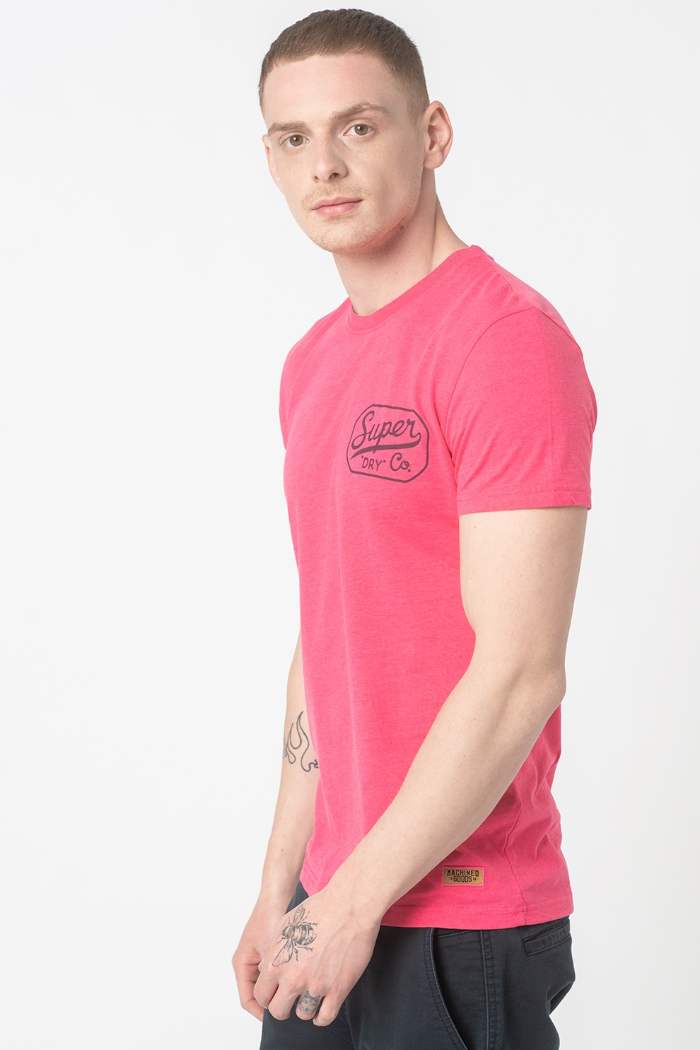 SUPERDRY, Tricou slim fit cu model grafic Workwear, Roz aprins