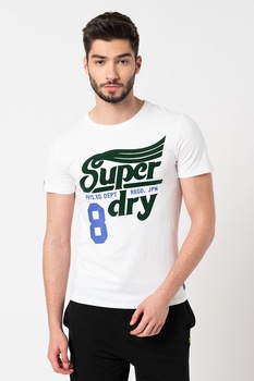 SUPERDRY, Tricou cu logo Collegiate, Alb/verde
