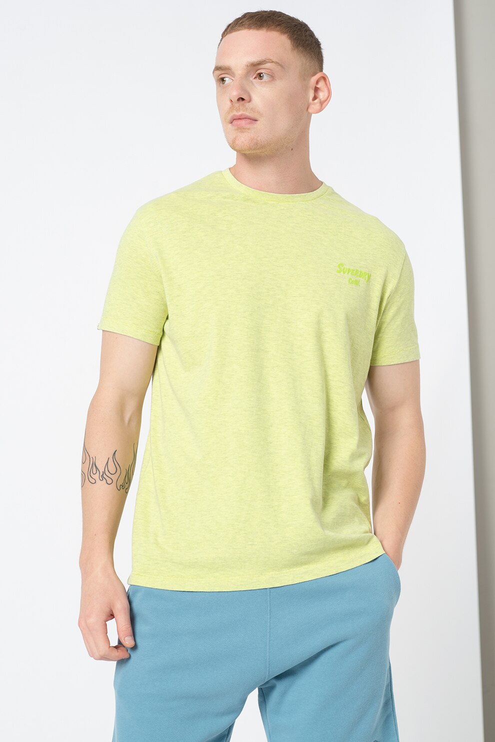 SUPERDRY, Tricou de bumbac organic LA Beach, Verde fistic