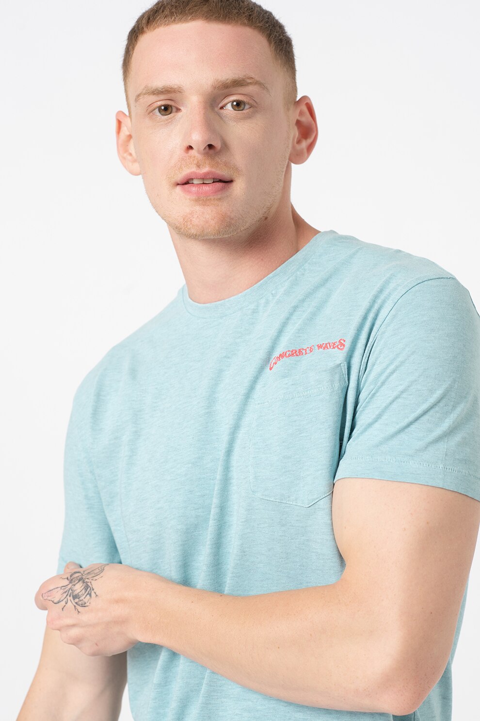 SUPERDRY, Tricou cu buzunar pe piept LA Beach, Albastru azur