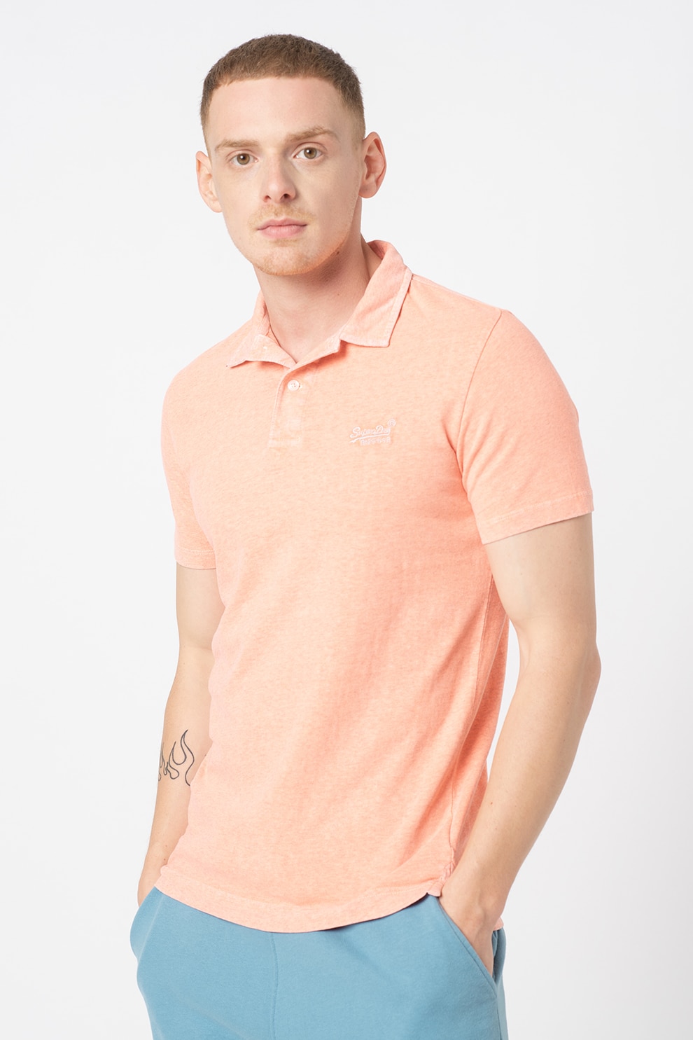 SUPERDRY, Tricou polo din bumbac organic LA Beach, Oranj neon