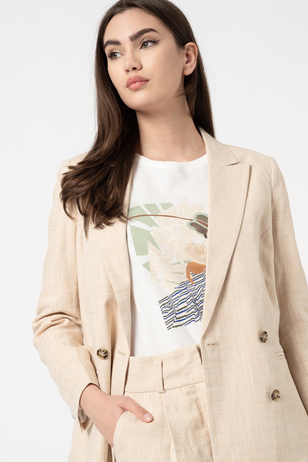 Tom Tailor, Sacou de bumbac girlfriend fit, Bej deschis