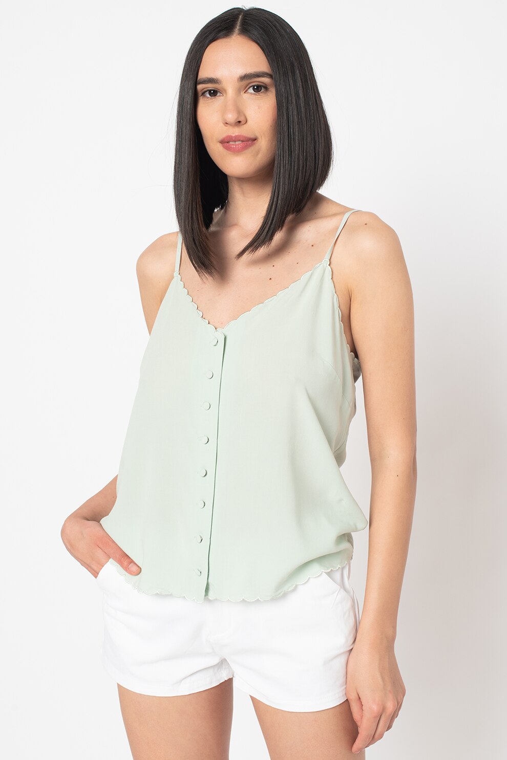 SUPERDRY, Top cu margini valurite, Verde pal