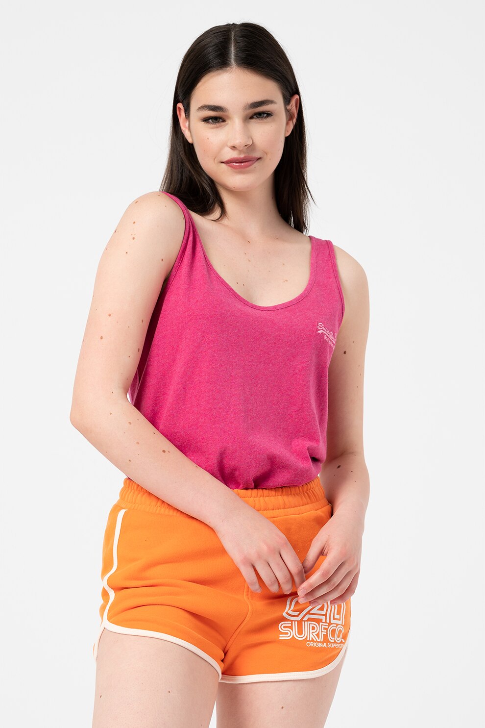 SUPERDRY, Top cu logo brodat discret, Fucsia
